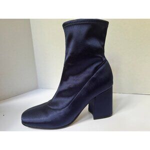 Marc‎ Fisher Women's Icela Navy Blue Satin Ankle Booties Size 6.5 Sock Boot